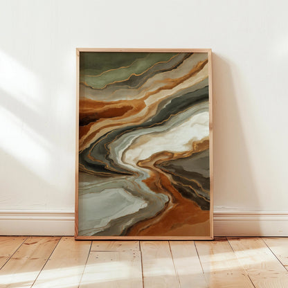 Abstract Earth Tone Boho Marble Canvas Print with Gold Accents
