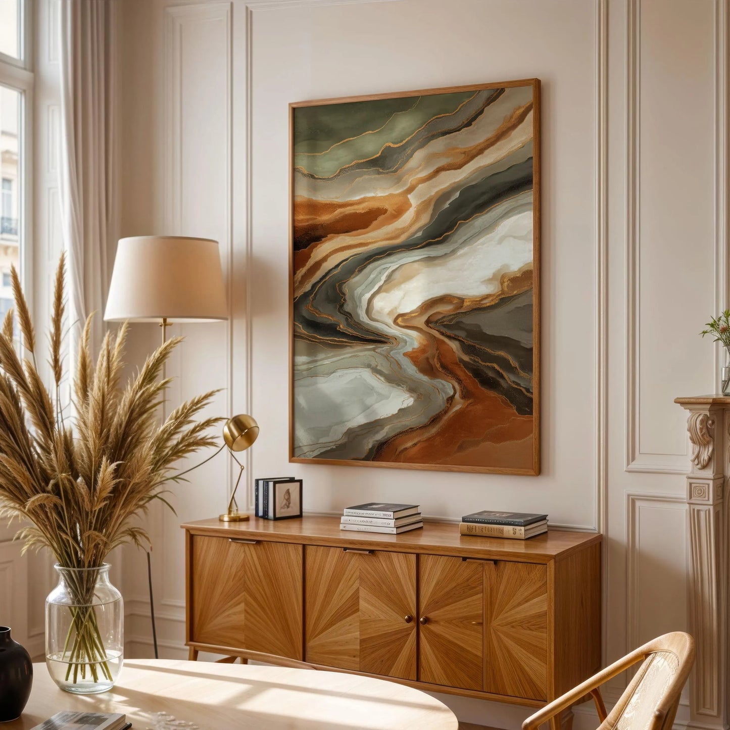 Abstract Earth Tone Boho Marble Canvas Print with Gold Accents