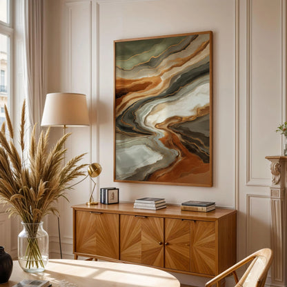 Abstract Earth Tone Boho Marble Canvas Print with Gold Accents