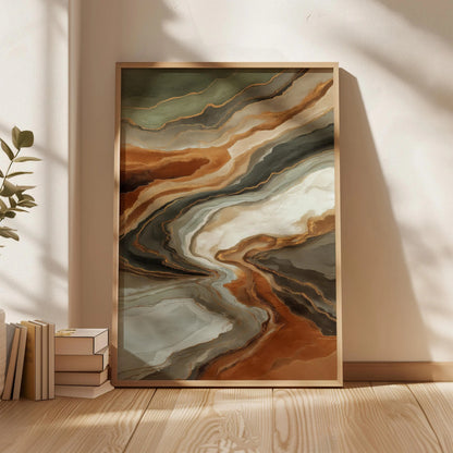 Abstract Earth Tone Boho Marble Canvas Print with Gold Accents